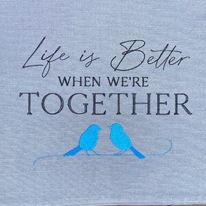 Set of Two Matching Blue Love Birds Quote on Large Gray Placemats
